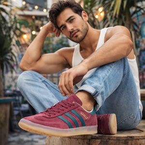 Adidas Gazelle Sneakers Burgundy Green Suede Men’s 9.5